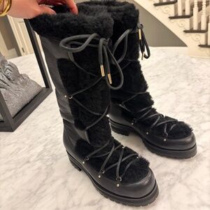 Jimmy Choo Fur-Lined Snow Boots in Black Leather
